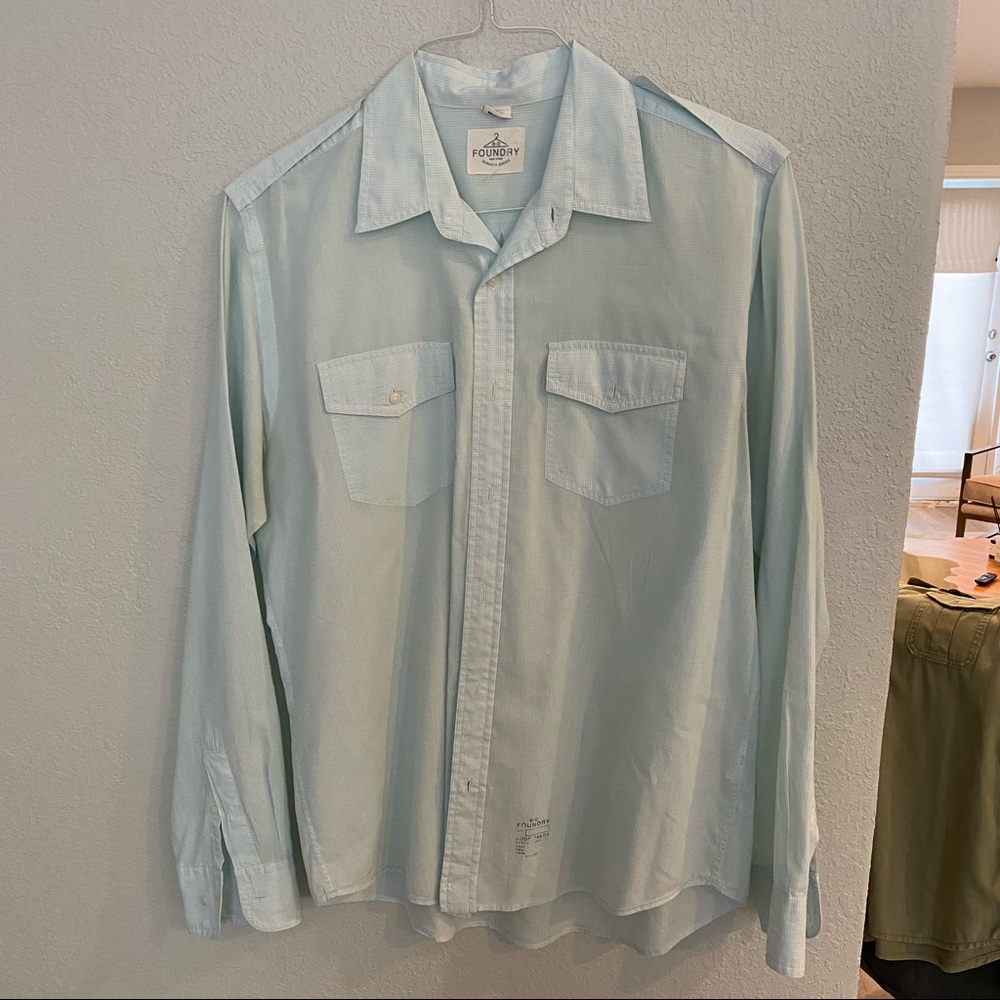 FOUNDRY DRY GOOD SZ L SUPER SOFT L. MINT GREEN CHECKERED 2 PKT BUTTON DOWN